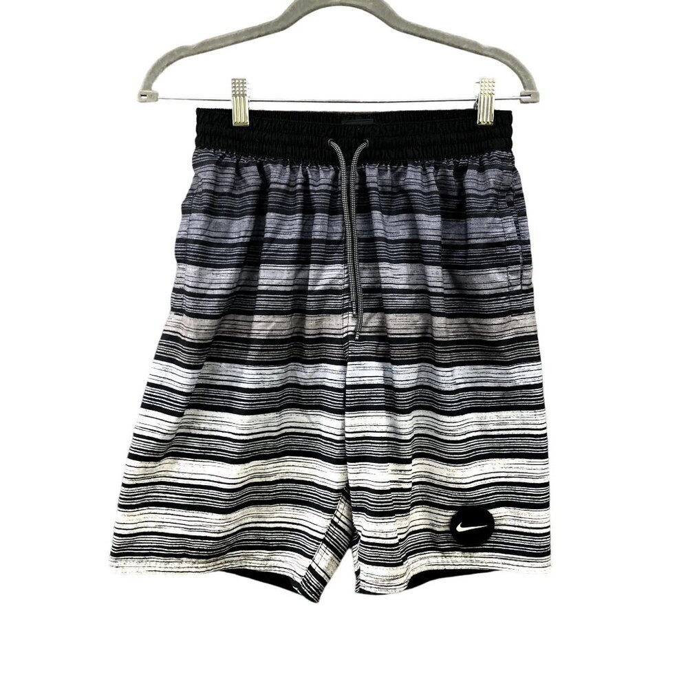 Nike Swim Trunks Mens Medium M Lined Black White Stripe
